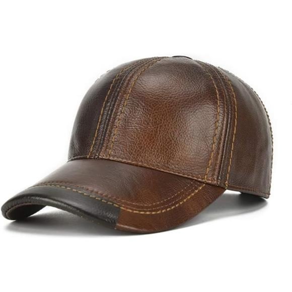 Adjustable Men's Genuine Leather Baseball Cap for Fall Winter Outdoor Sports Hat - Picture 1 of 7